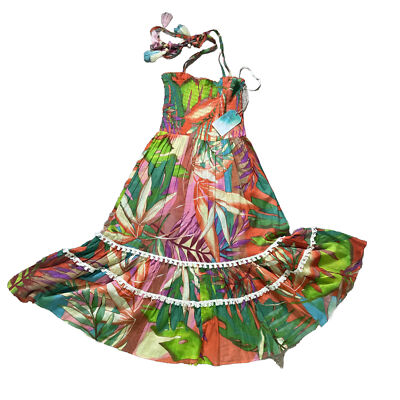 TRUE DESTINATIONS RESORT WEAR Xs Knee Lenth Multicolor Tropical  Tiered Dress