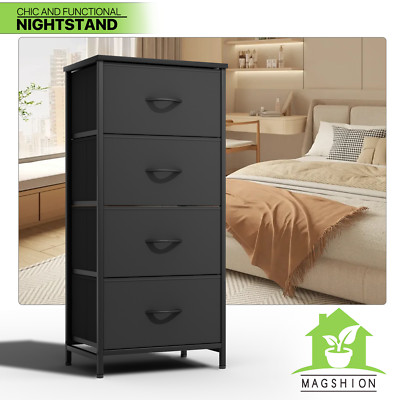 4-Tier Black Nightstand Bedside Table Chest Organizer Storage Bedroom Furniture