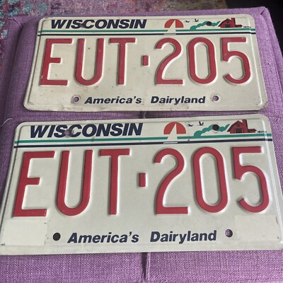 Wisconsin America's Dairyland License Plate EUT 205 No Exp Tag