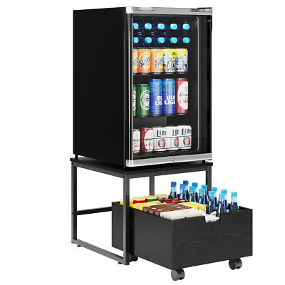 Beverage Cooler Refrigerator Stand with Storage Drawer Mini Fridge Stand Table
