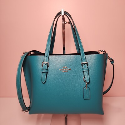 NWT COACH C4084 Mollie Tote 25 Teal Green Pink Pebble