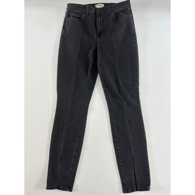 L'AGENCE Margot High Rise Skinny Jeans Front Seam Split Hem Black Size 28