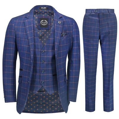 スーツ vintage VAN JAC 3piece suit setup em Mens 3 Piece Slim fit Checked Suit Blue/Black Single
