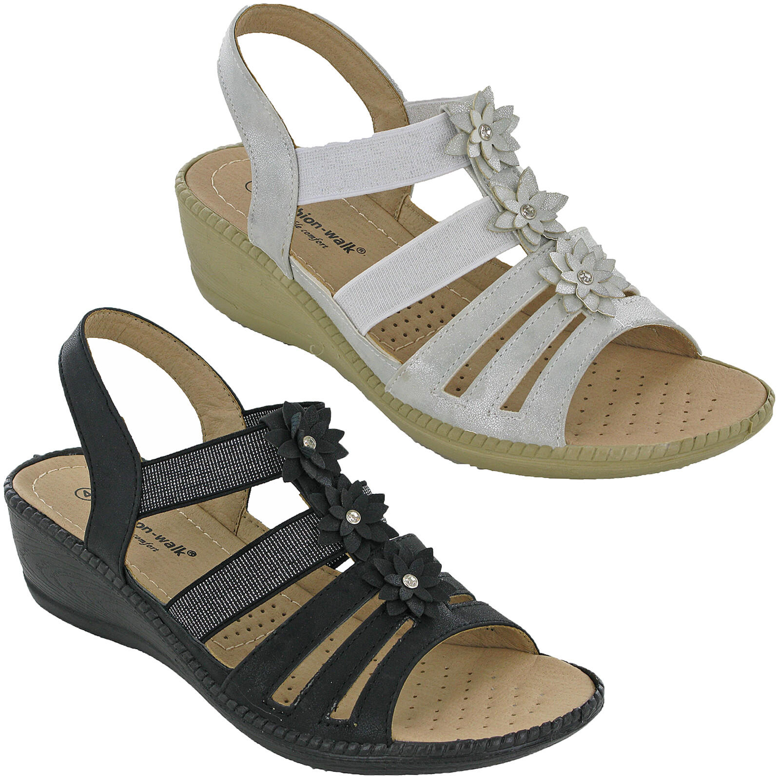 CushionWalk Slingback Sandals High Wedge Stretch Soft