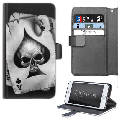Black And White Skull Card PU Leather Wallet Phone Case;Flip Case