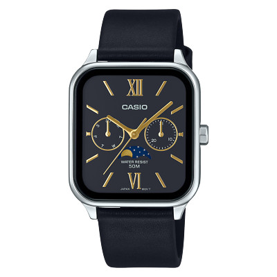 Casio Analog MTP-M305L-1A2 Moonphase Quartz Men's Watch Genuine Leather Band 