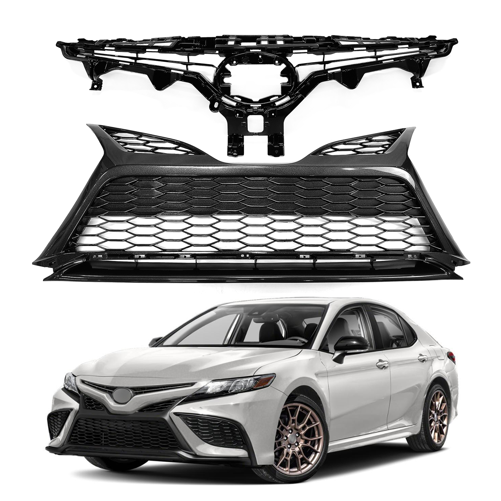 11pc Front Grille & Trim Kit For Camry SE/XSE 2021-2024 - Black Mesh - View #2