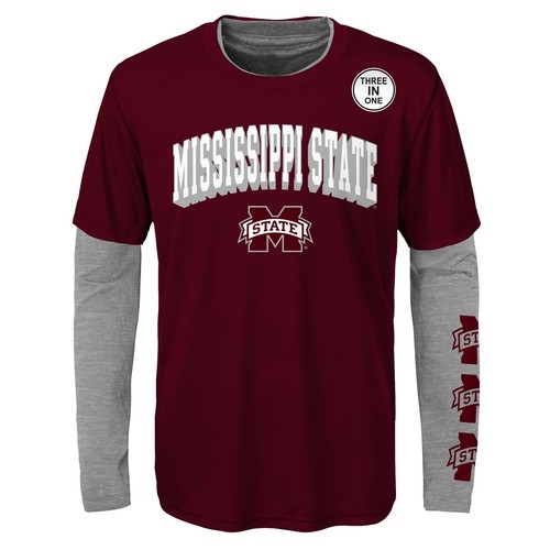 Комбинированная футболка Outerstuff Mississippi State Bulldogs NCAA Youth 3 в 1, темно-бордовый/серый