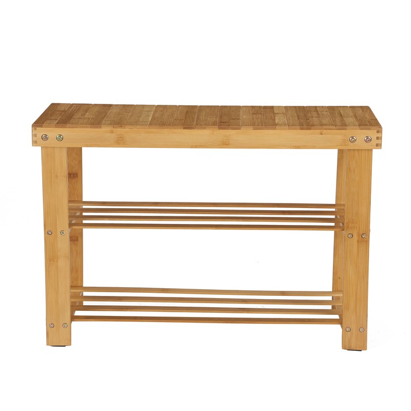 Sitzbank Schuhregal Schuhbank Schuhablage Holz 3 Ablagen aus Bambus