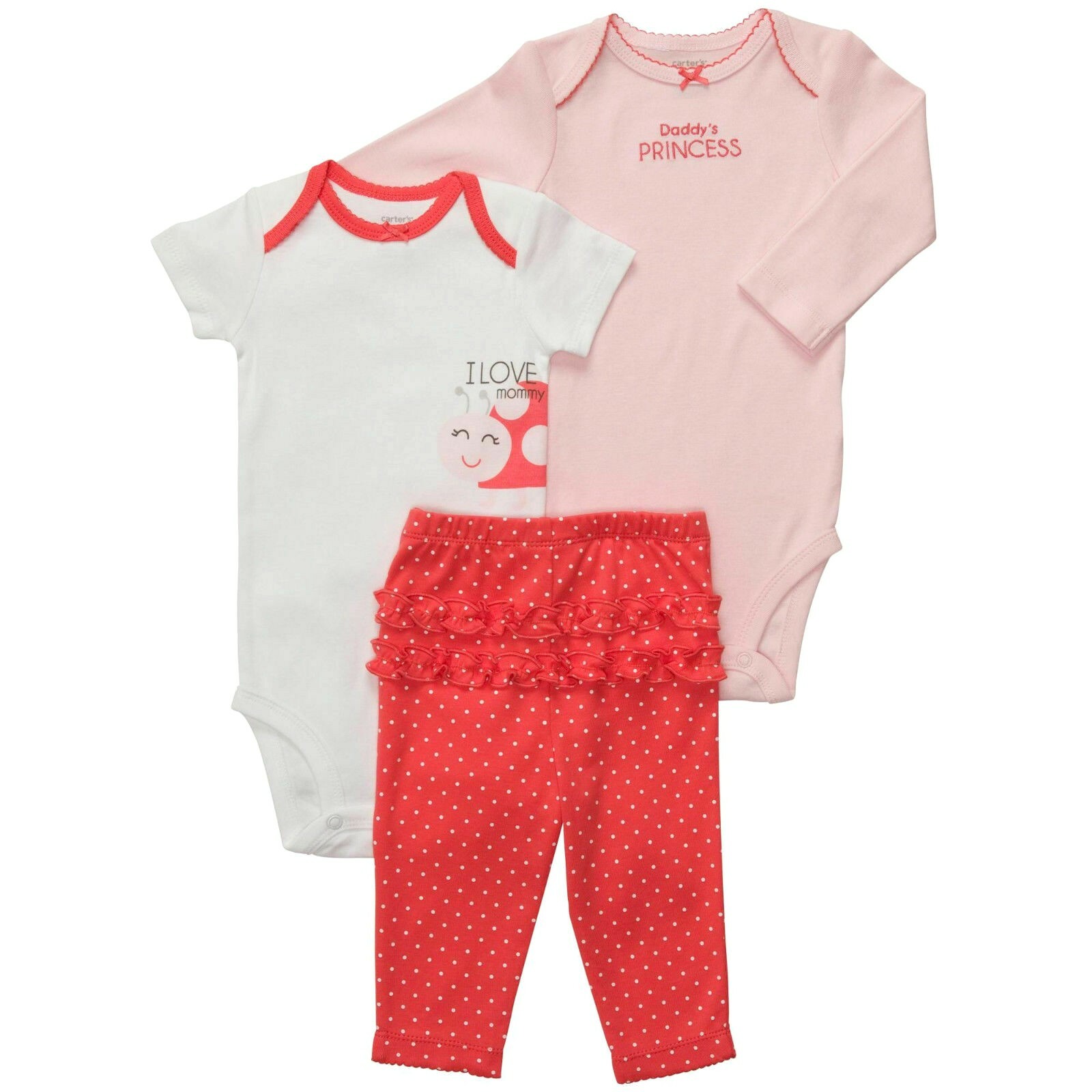

БОДИ CARTERS BABY GIRL 3PC DADDYS PRINCESS LADYBUG БОДИ НАБОР БРЮКИ 3M ОДЕЖДА, Pink/white multicolor