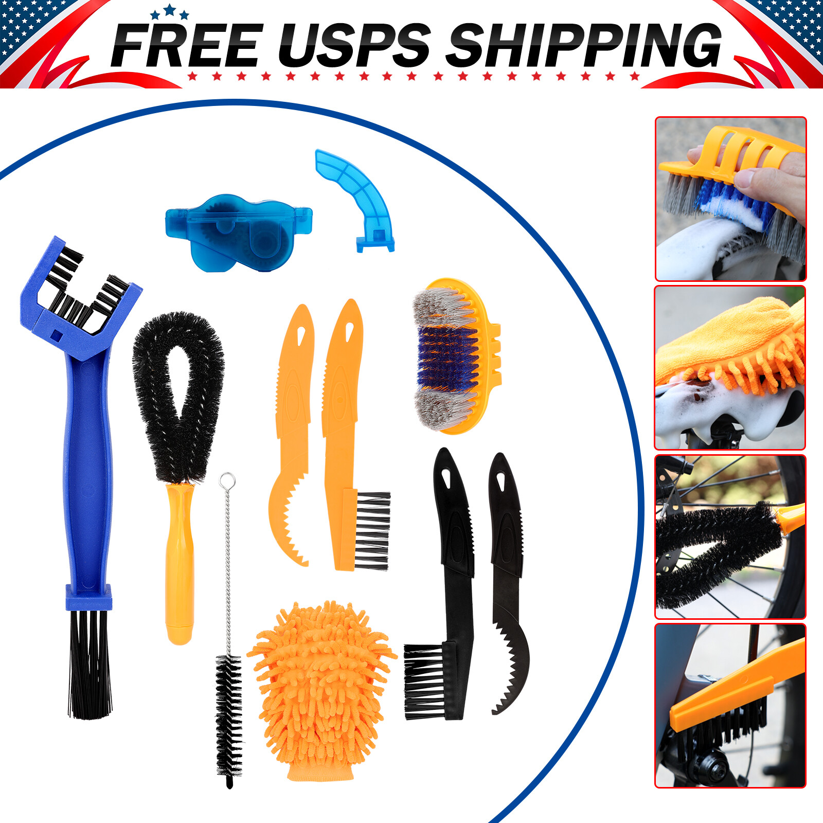 10 Pieces Precision Bicycle Cleaning Brush Tool Kit Bike Chain Cleaner Scrubber