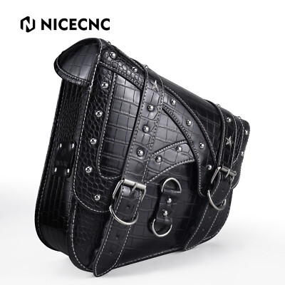 Motorcycle Saddle Bag Swing Arm Bag Left Side For Harley Fat Boy Vintage Black