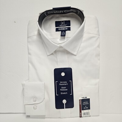 Mens George Classic Fit Long Sleeve Button Down Collar Shirt S (34-36) White