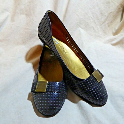   Joy Chen Ballet Flats sz 8.5 M Black Perforated Leather; Logo Buckle Straps