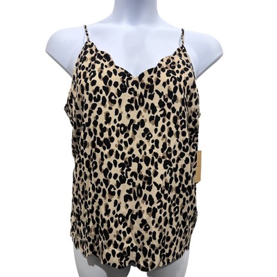 Halogen Top Womens XL V-Neck Strappy Scallop Edge Animal Print Camisole Top NEW