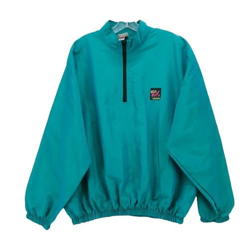 Vintage 90s SURF STYLE Windbreaker Jacket 1/4 Zip Iridescent Blue Green ONE SIZE