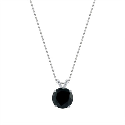 Pre-owned Shine Brite With A Diamond 3 Ct Round Cut Black Solid Real 14k White Gold Solitaire Pendant 18" Necklace