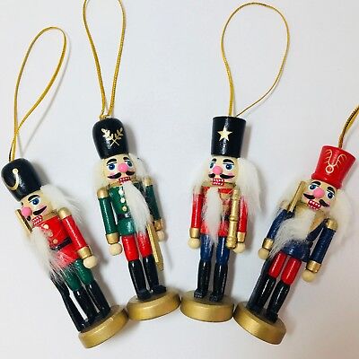 Nutcracker Christmas Ornaments Wooden Set of 4 Holiday Tree Decorations
