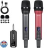 ZERFUN Dual Rechargeable Wireless Microphones, Pro Handheld Cordless Mics System with Echo Treble BASS VOL Control for Karaoke Singing Church Party, 1/4'' Output, GreyandRed