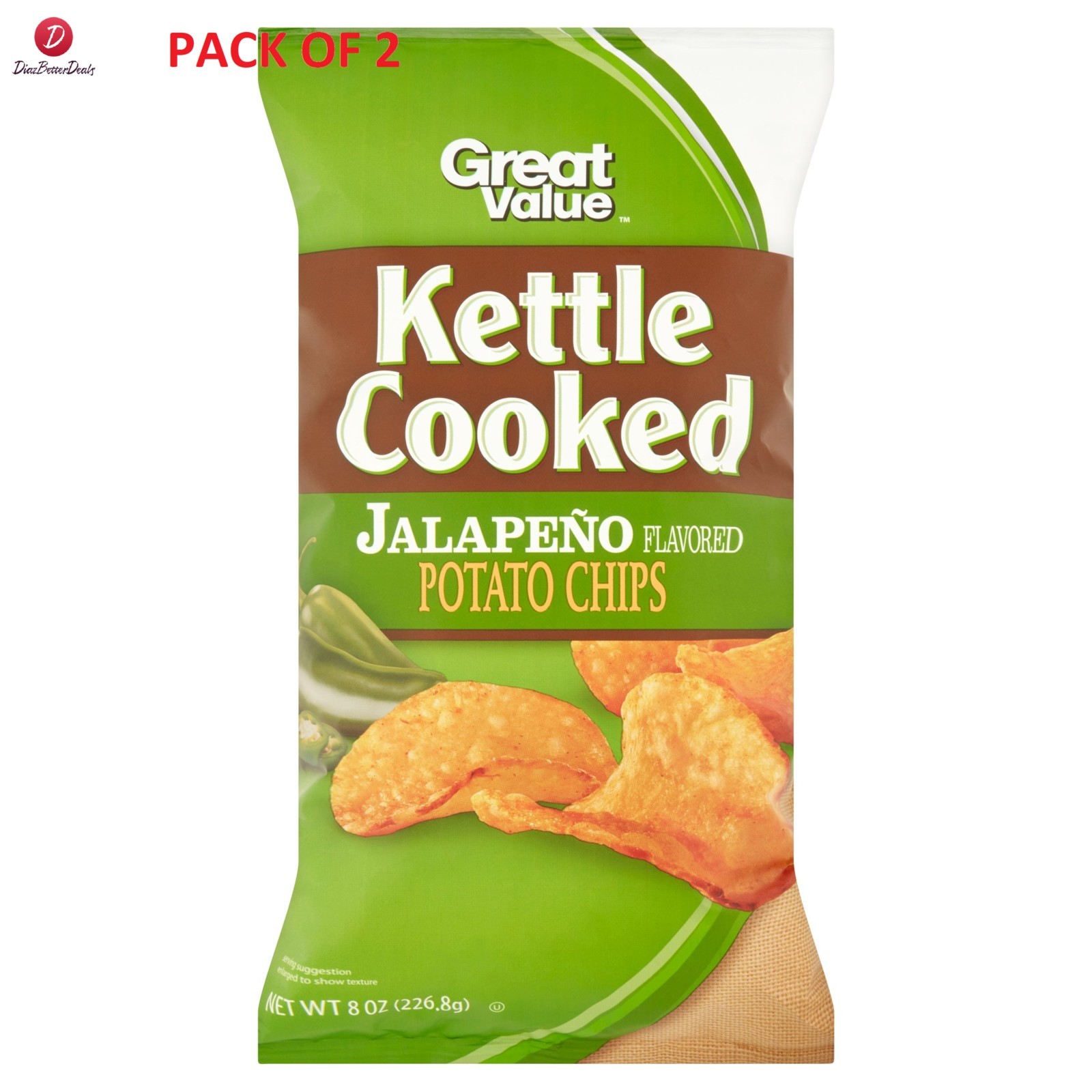 UPC 078742021997 product image for Great Value Kettle Cooked Jalapeno Flavored Potato Chips, 8 Oz, No Tax | upcitemdb.com