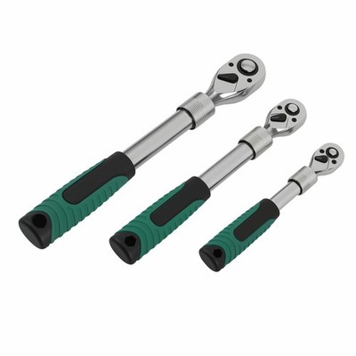 3PC Extendable Ratchet Set 1/4 3/8 1/2 Drive 72T Quick Release Wrench Handle