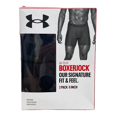 Under Armour Mens Tech 6'' Boxerjock Black Boxer Briefs Underwear Size 5XL 2-Pack