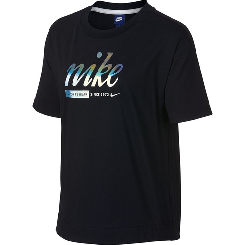 

Женский топ с короткими рукавами цвета металлик Nike Sportswear черно-сине-белый ah9963-010, Black/blue-white