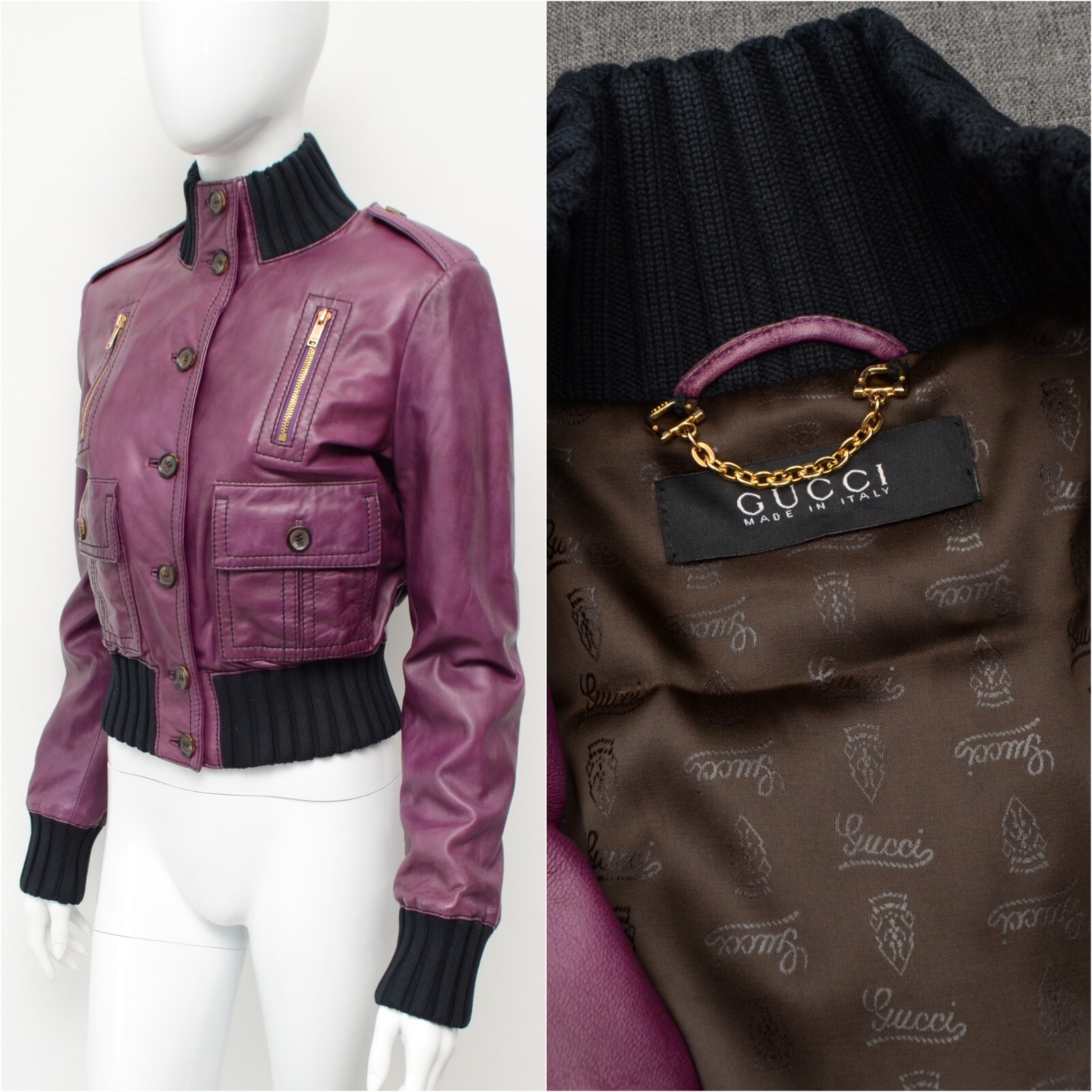 Authentic Women's Gucci Madonna Rare Leather Jacket Bomber