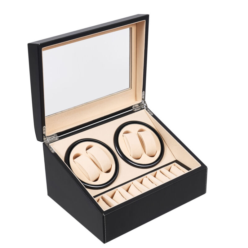 4+6 Luxury Automatic Rotation Watch Winder Leather Storage Case Display Box Xmas