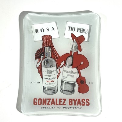 Ramasse monnaie Verre lithographié Gonzalez BYASS vers 1960 collection Pub