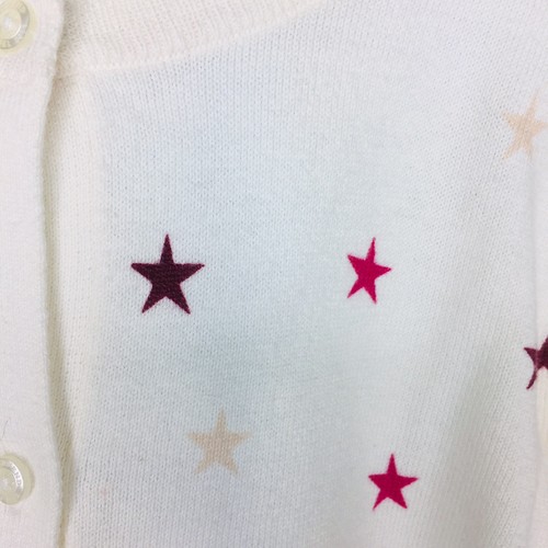 Lands' End Kids Girls White Pink Star Pattern Cardigan Thin Sweater medium 10/12