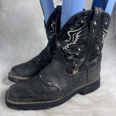 Justin Womens Black Deercow Leather Western Boots size 7.5B Gypsy Wings