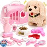 Volmop 14PCS Dog Toys for Kids, Walking Barking Electronic Interactive Plush Puppy Toy with Carrier and Accessories, Pet Care Toy Set for Kids, for Girls and Boys 3 4 5 6+ Year Old