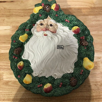 Fitz and Floyd Vintage Christmas 10'' Snack Plate Santa Face Hand Crafted Cookie