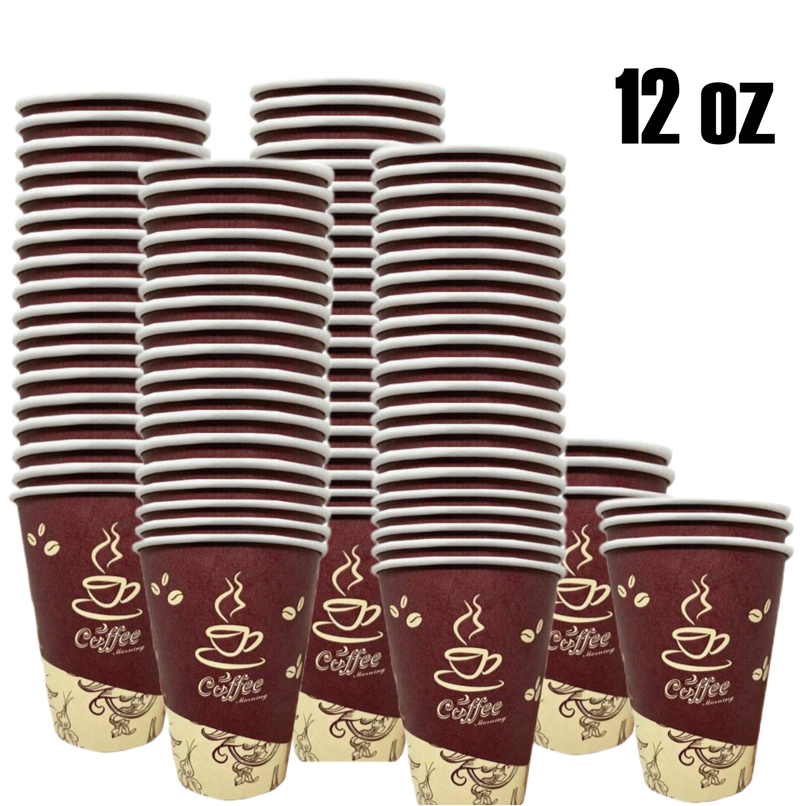 12 oz Disposable Paper Cups Coffee Bean Design for Cold/Hot 
