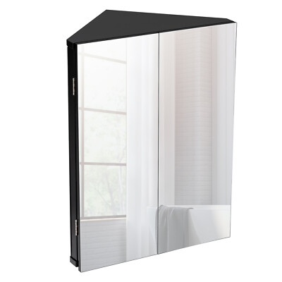 Double Door Medicine Cabinet Triple Shelf Storage Corner Space Saving Triangle