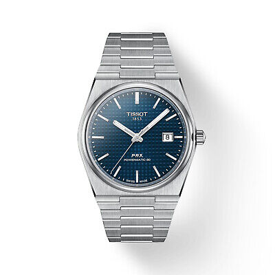 New Tissot PRX Powermatic 80 Blue Dial Steel Bracelet  Watch T1374071104100