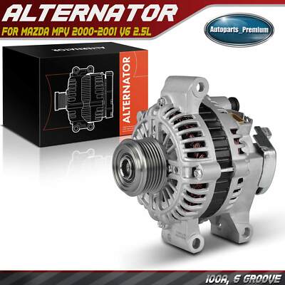 Alternator for Mazda MPV 00-01 V6 2.5L100Amp / 12Volts CW 6-Groove Clutch Pulley