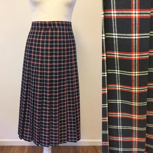 Vtg Red Whie & Blue Check Pleated Skirt Sz 12 Wear To Work