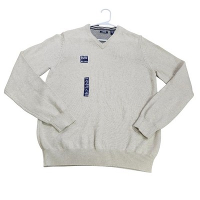 IZOD Mens Natural Stretch Soft Touch V-Neck Sweater Rock Heather Beige Med NEW
