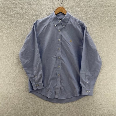 Brooks Brothers Shirt Men Large Blue Oxford Plaid Preppy OCBD Logo Preppy Office