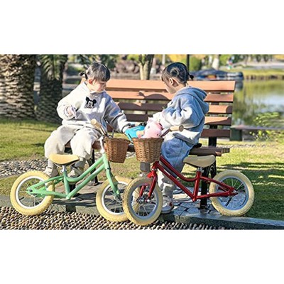 Petimini 12 Inch Kids Beginner Balance Bike with Basket for 2-6 Year Olds, Peach