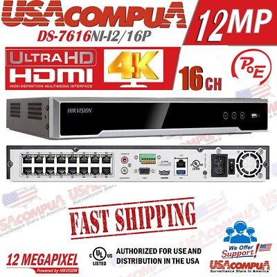 Hikvision DS-7616NI-I2/16P 16CH NVR 16 CHANNEL 16PoE 4K 12 MEGAPIXEL 12MP