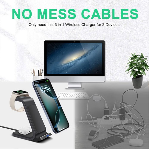 3in1 Wireless Charger Dock Station For Apple Watch 10 9 Air Pods iPhone 16 15 14
