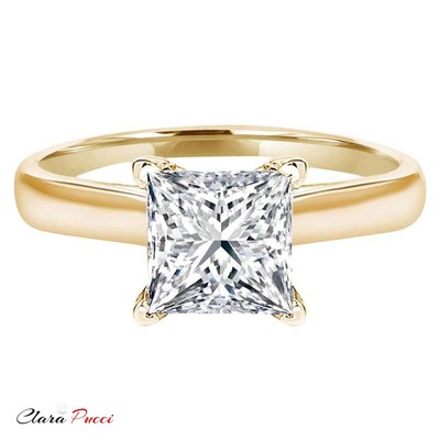 Pre-owned Pucci 3ct Princess Cut Classic Simulated Engagement Promise Ring 14k Yellow Solid Gold In White/colorless