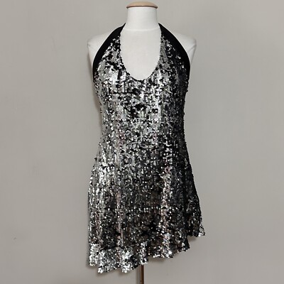 Vintage Marcia Womens Dress L Silver Sequin Shorts Retro Y2K Party Dance Rave