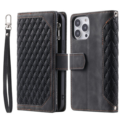 For iPhone 15 Pro Max 14 13 12 11 XS XR SE Zipper Leather Wallet Flip Case Cover