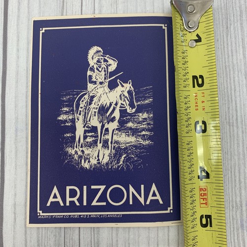 Arizona Native American Horse Blue Luggage Tag Lable Vintage