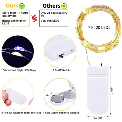 12 Pack Led Fairy Lights Battery Operated String Lights Waterproof Silver Wire E