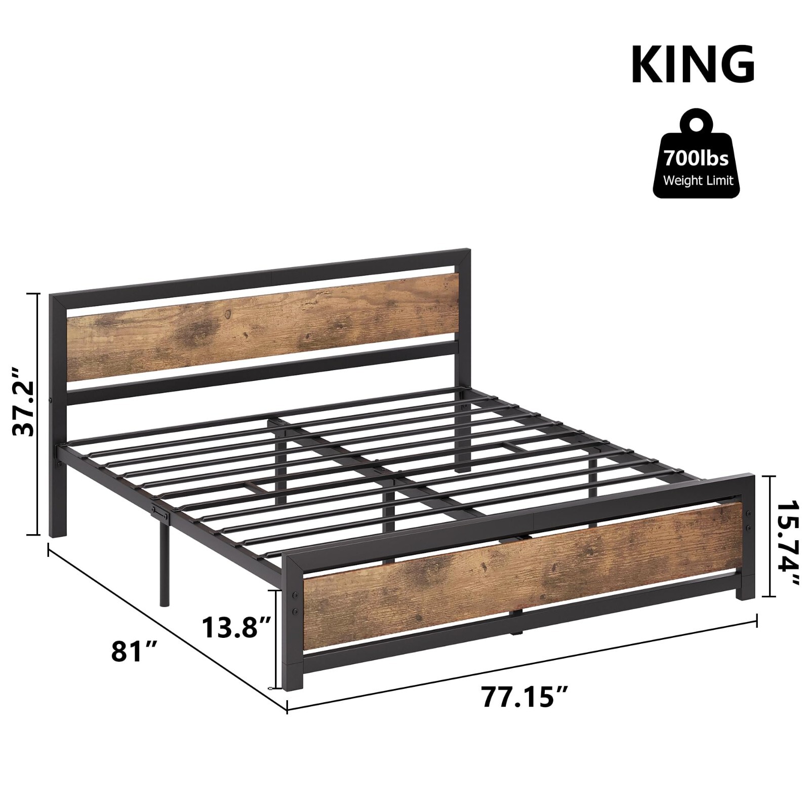 Full Queen King Size Bed Frame with Wooden Headboard Heavy Duty Metal Platform